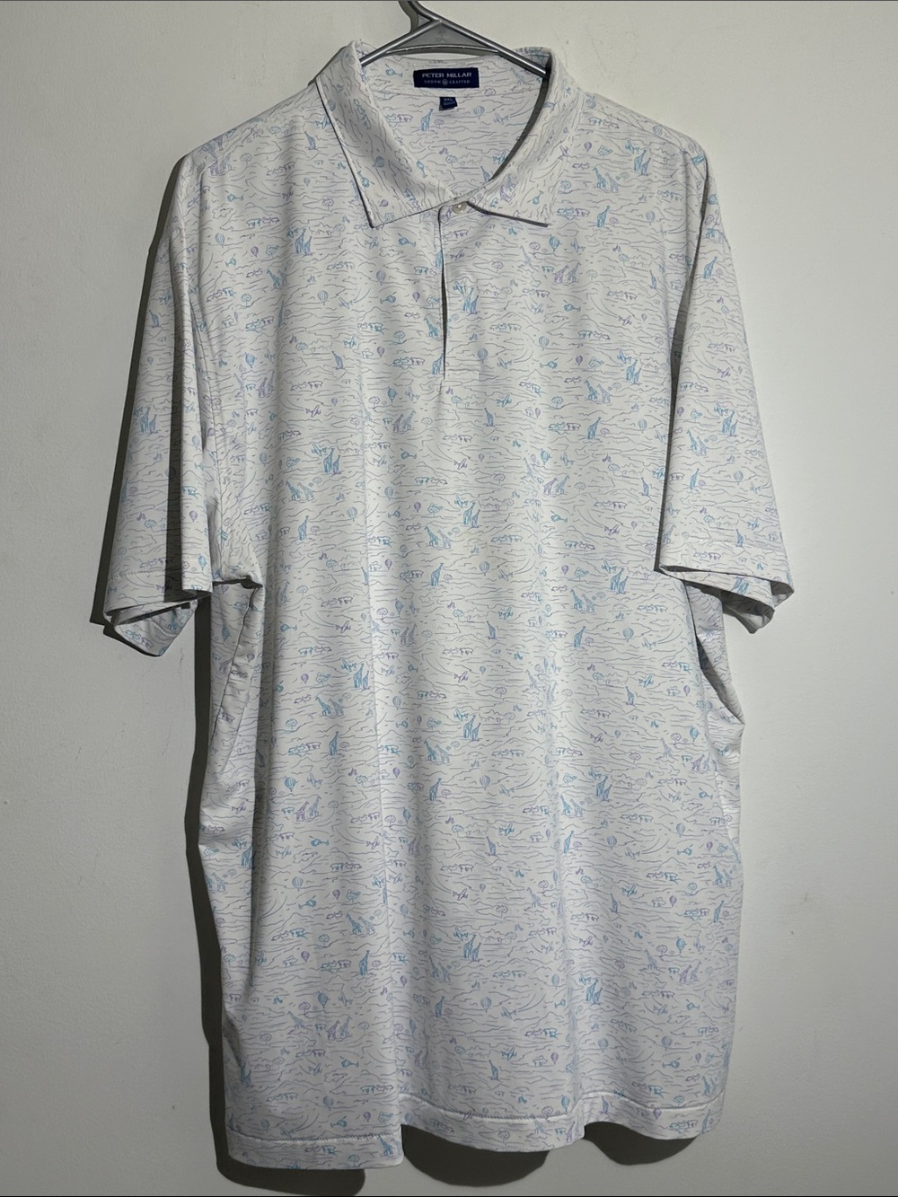 Peter Millar White Polo with Light Blue Pattern